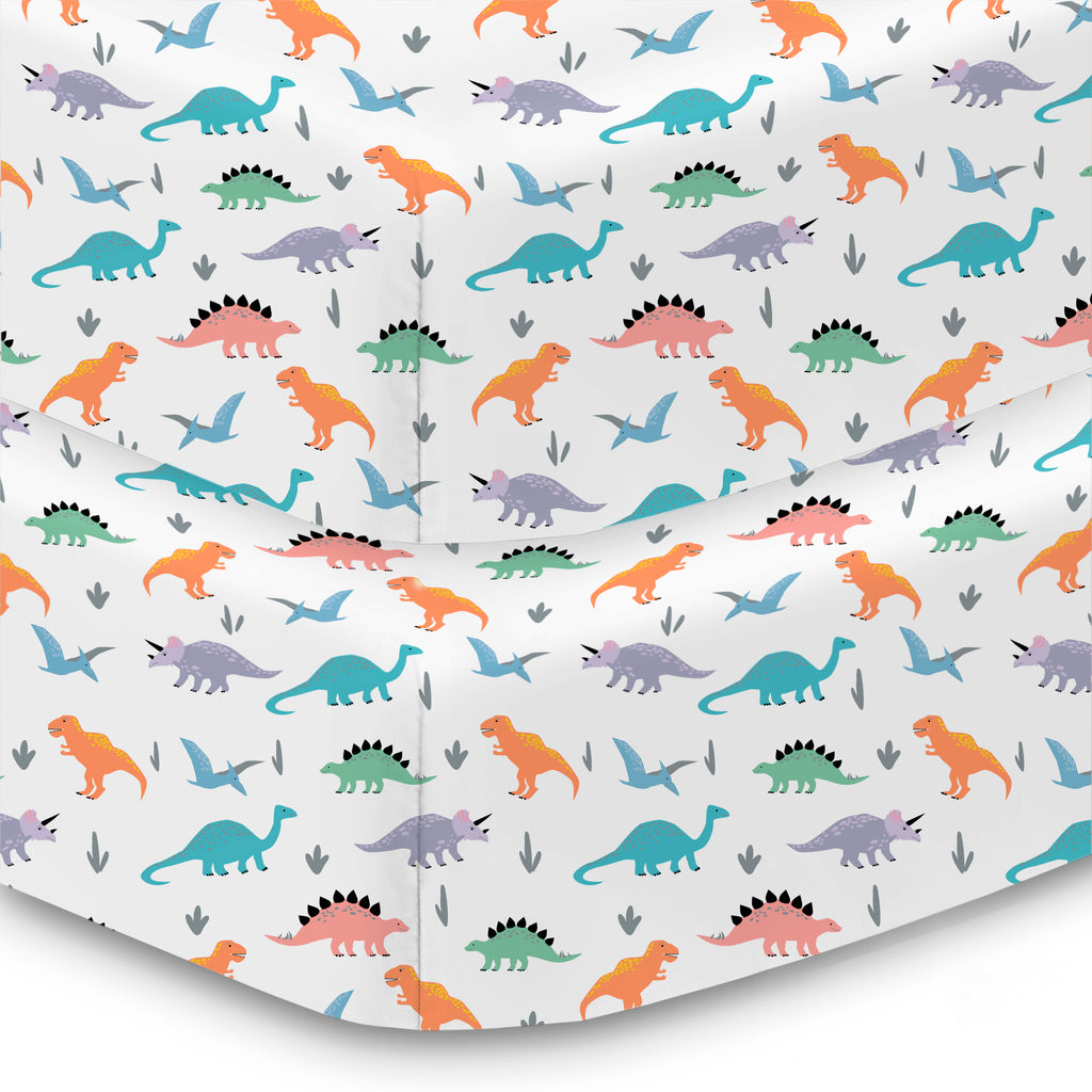 Corner View of BreathableBaby Cotton Percale Fitted Sheet for Crib & Toddler Bed Mattresses in Dinosaurs