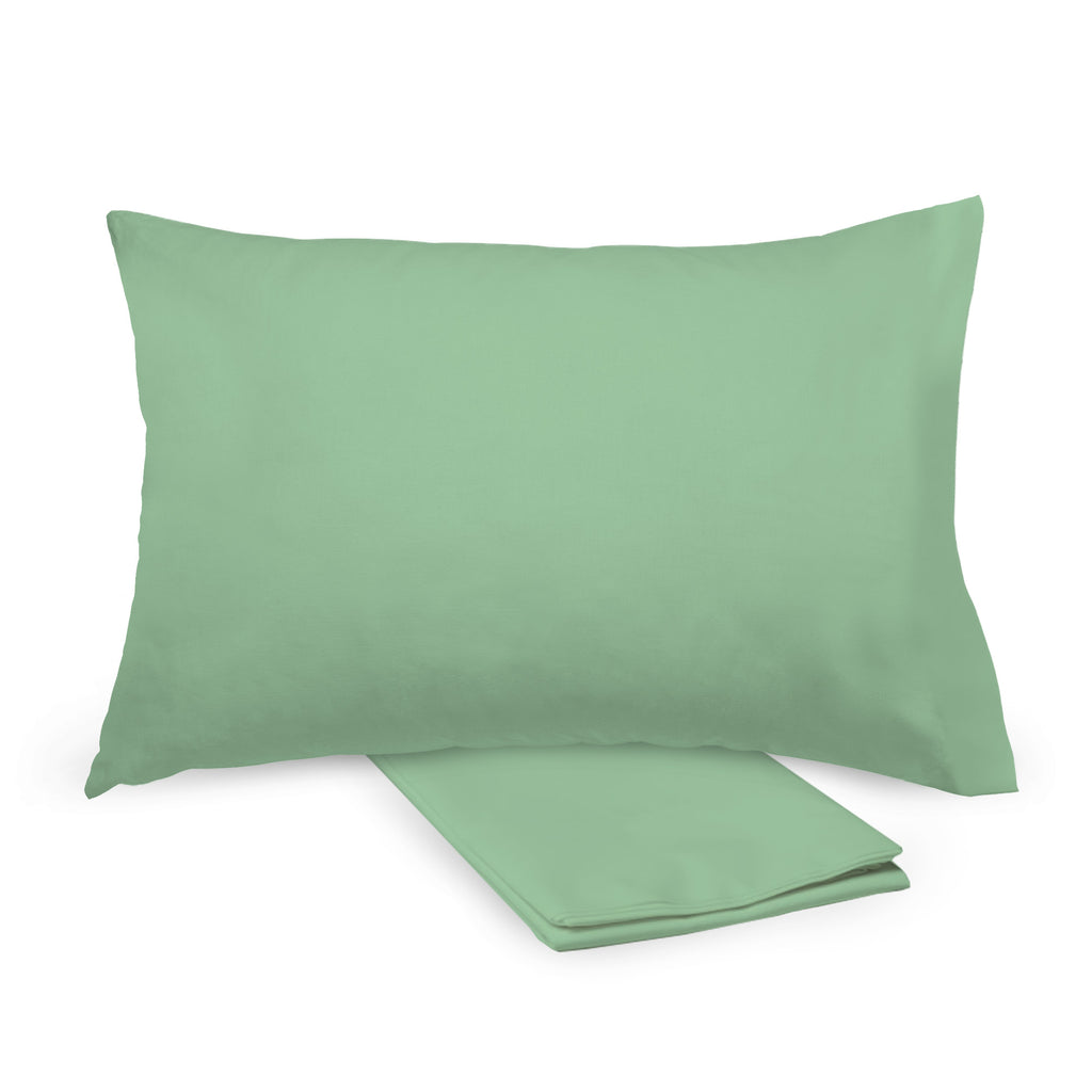 BreathableBaby Cotton Percale Pillowcases for Toddler Pillows in Green shown on Toddler Pillow and Folded