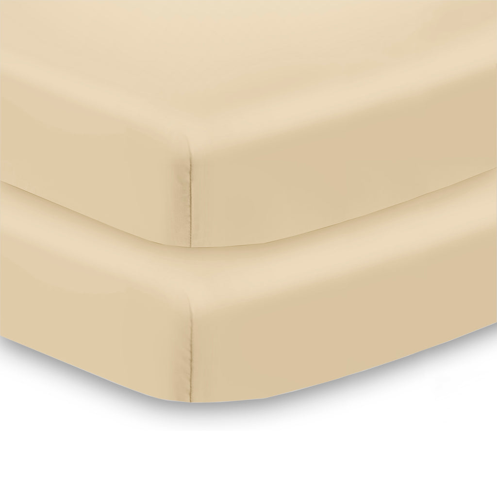 Corner View of BreathableBaby All-in-One Fitted Sheet & Waterproof Cover for Mini Crib Mattresses in Beige