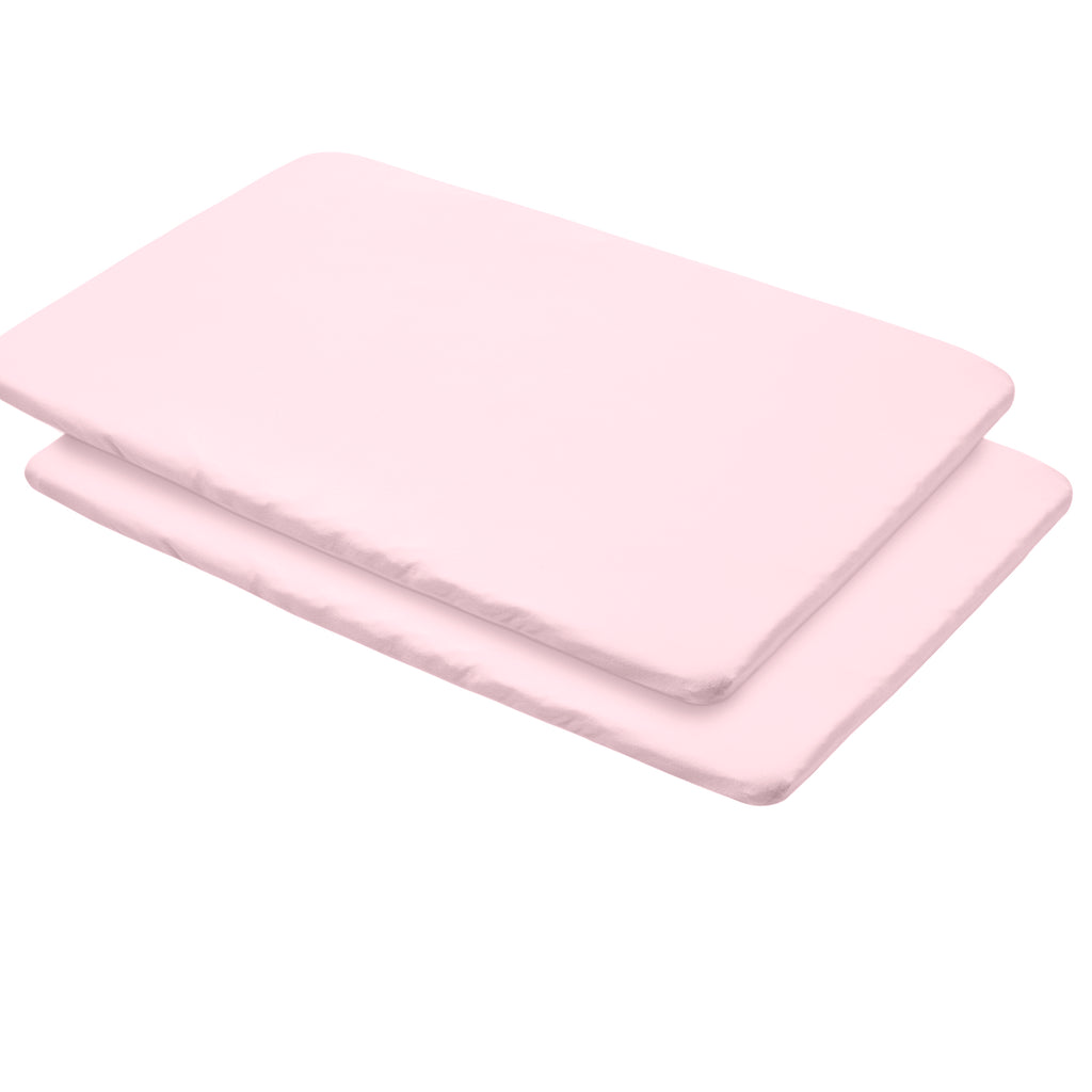 Full View of BreathableBaby All-in-One Fitted Sheet & Waterproof Cover for Play Yard Mattresses in Light Pink