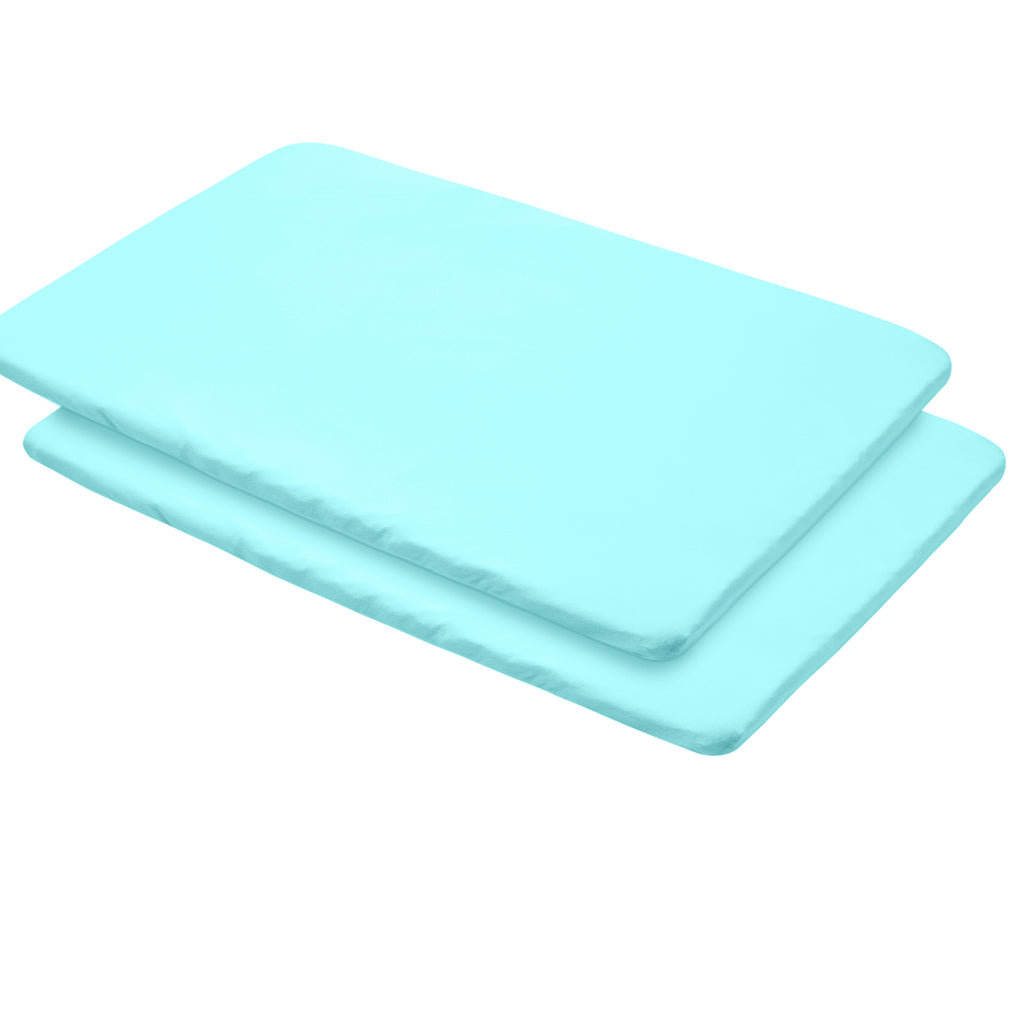 Full View of BreathableBaby All-in-One Fitted Sheet & Waterproof Cover for Play Yard  Mattresses in Blue Green Aqua