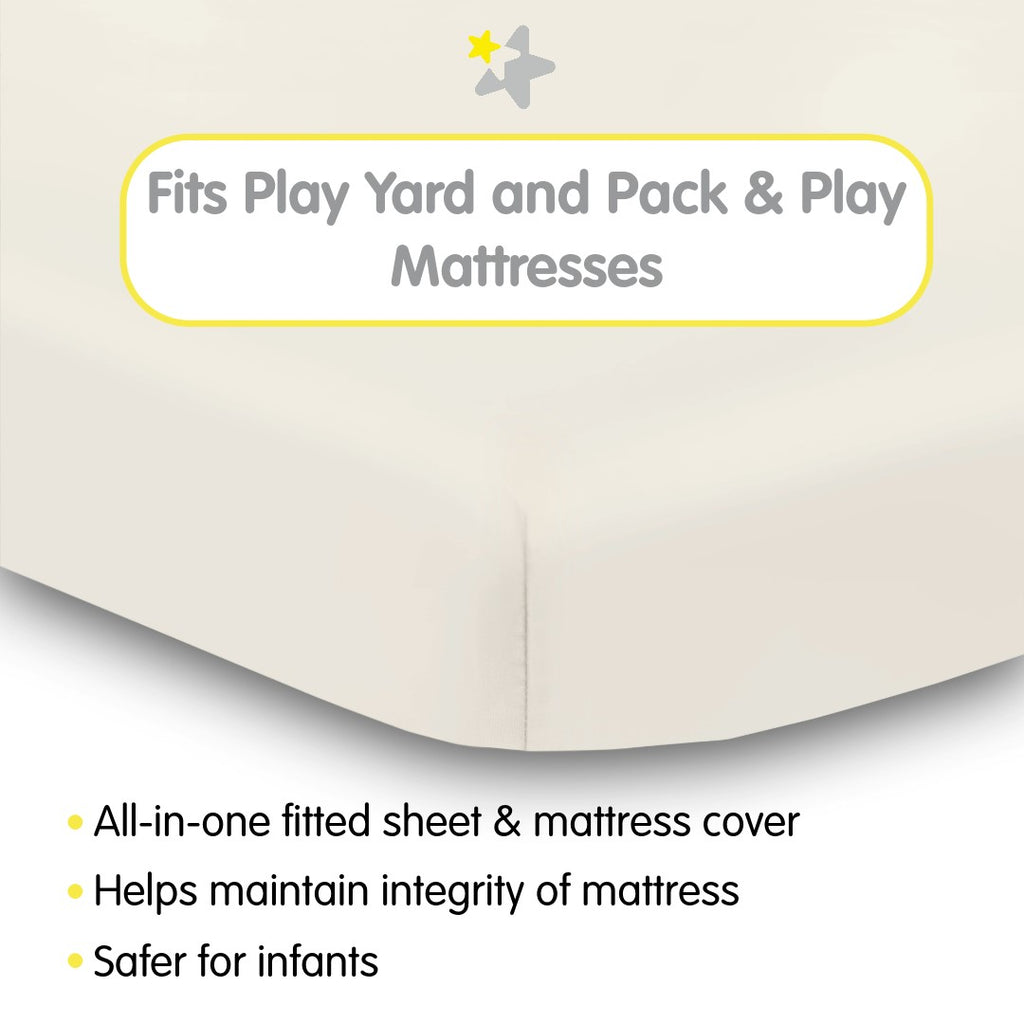 Fit Description for BreathableBaby All-in-One Fitted Sheet & Waterproof Cover for Play Yard Mattresses in Natural Ecru