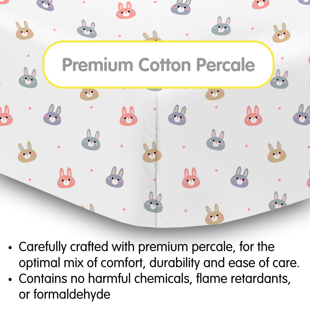 Material Description for BreathableBaby Cotton Percale Fitted Sheet for Crib & Toddler Bed Mattresses in Rabbits