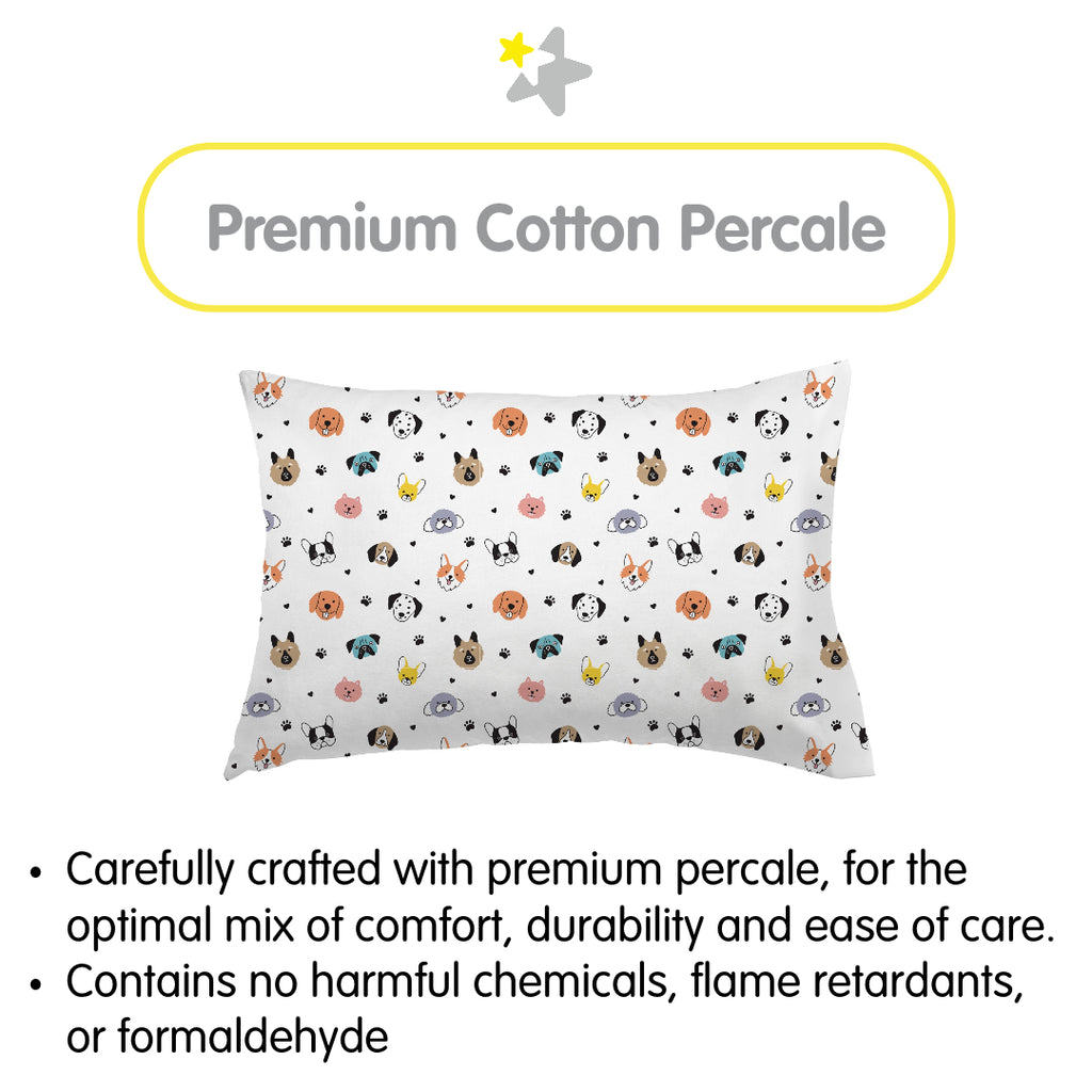 Material Description for BreathableBaby Cotton Percale Pillowcases for Toddler Pillows in Dogs