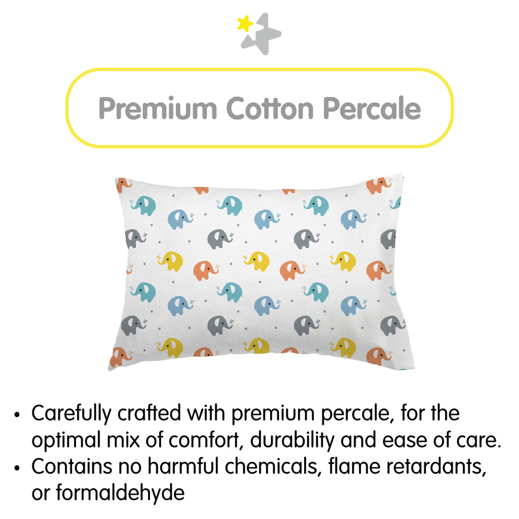 Material Description for BreathableBaby Cotton Percale Pillowcases for Toddler Pillows in Elephants 