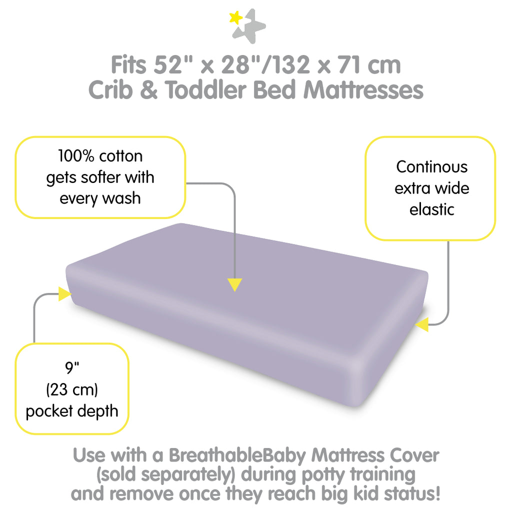 Full view of BreathableBaby Cotton Percale Fitted Sheet for Crib & Toddler Bed Mattresses in Purple
