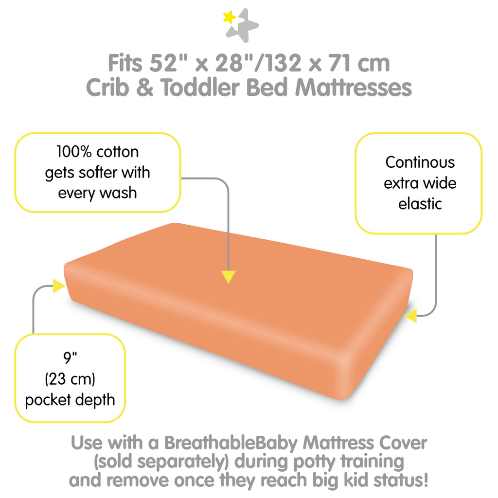 Full view of BreathableBaby Cotton Percale Fitted Sheet for Crib & Toddler Bed Mattresses in Orange