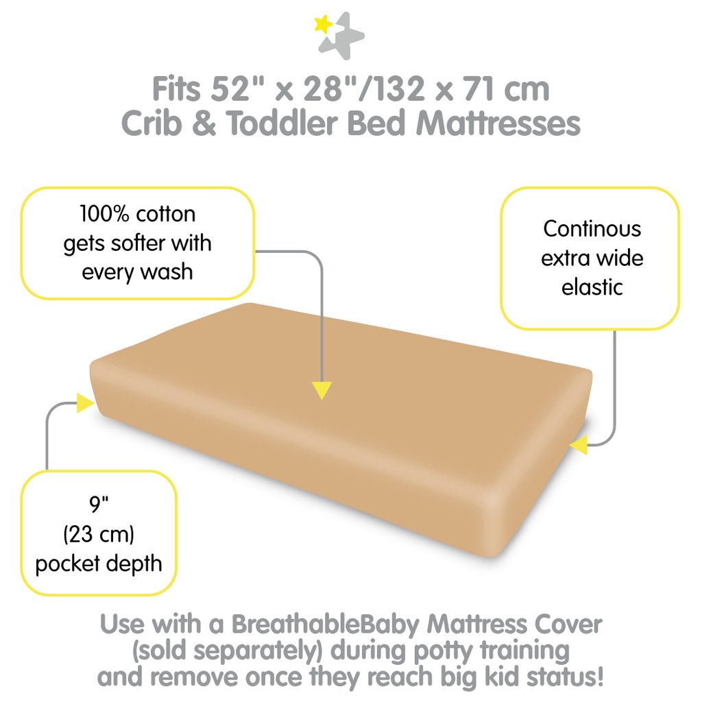 Full view of BreathableBaby Cotton Percale Fitted Sheet for Crib & Toddler Bed Mattresses in Brown
