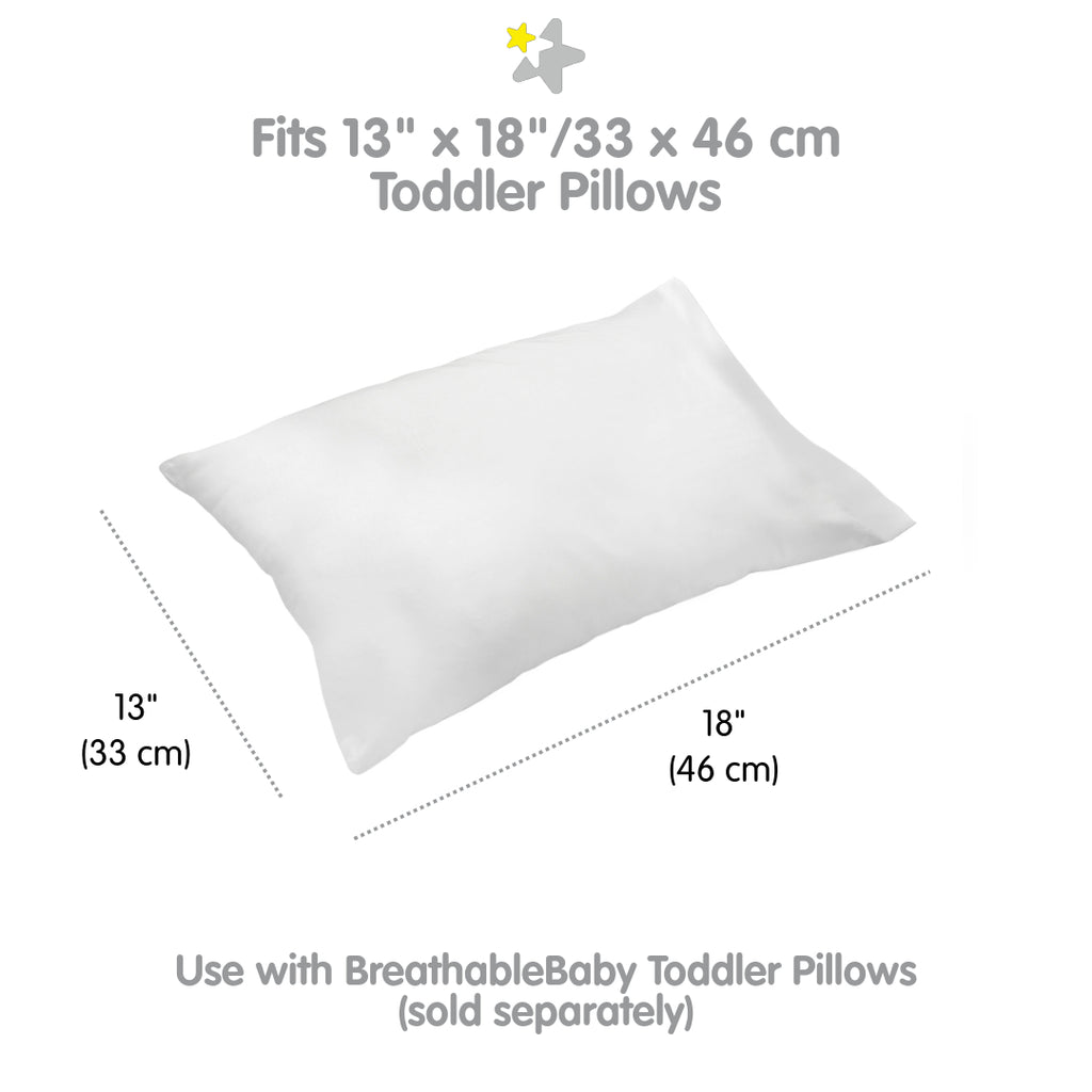 Full view and dimensions of BreathableBaby Cotton Percale Pillowcase for Toddler Pillows in White