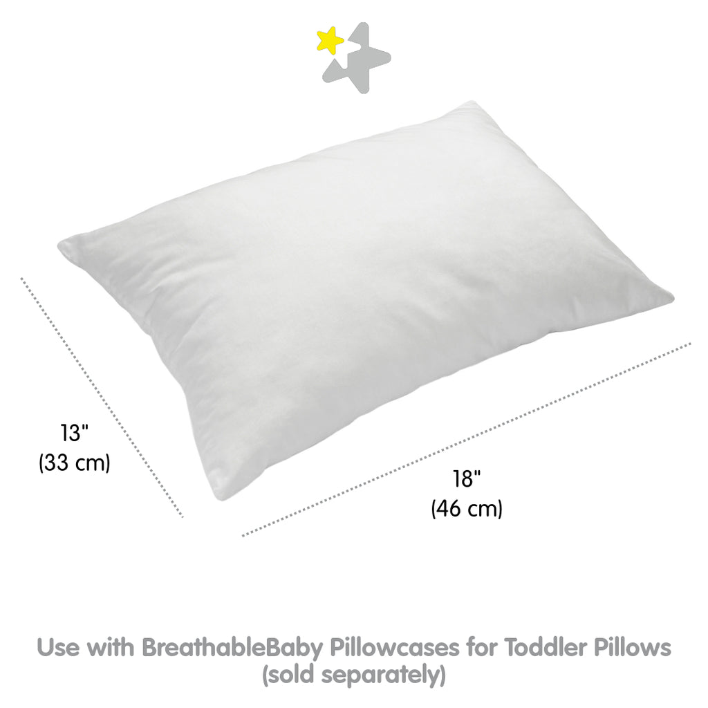 Full view and dimensions of BreathableBaby Cotton Percale Toddler Pillow