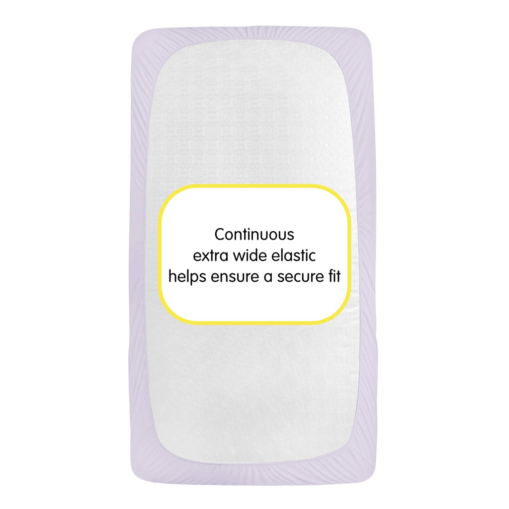 Back view of BreathableBaby All-in-One Fitted Sheet & Waterproof Cover for Crib Mattresses in Lavender
