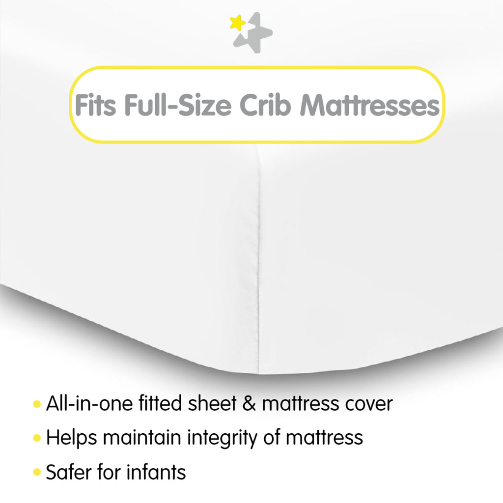 Fit Description for BreathableBaby All-in-One Fitted Sheet & Waterproof Cover for Crib Mattresses in White