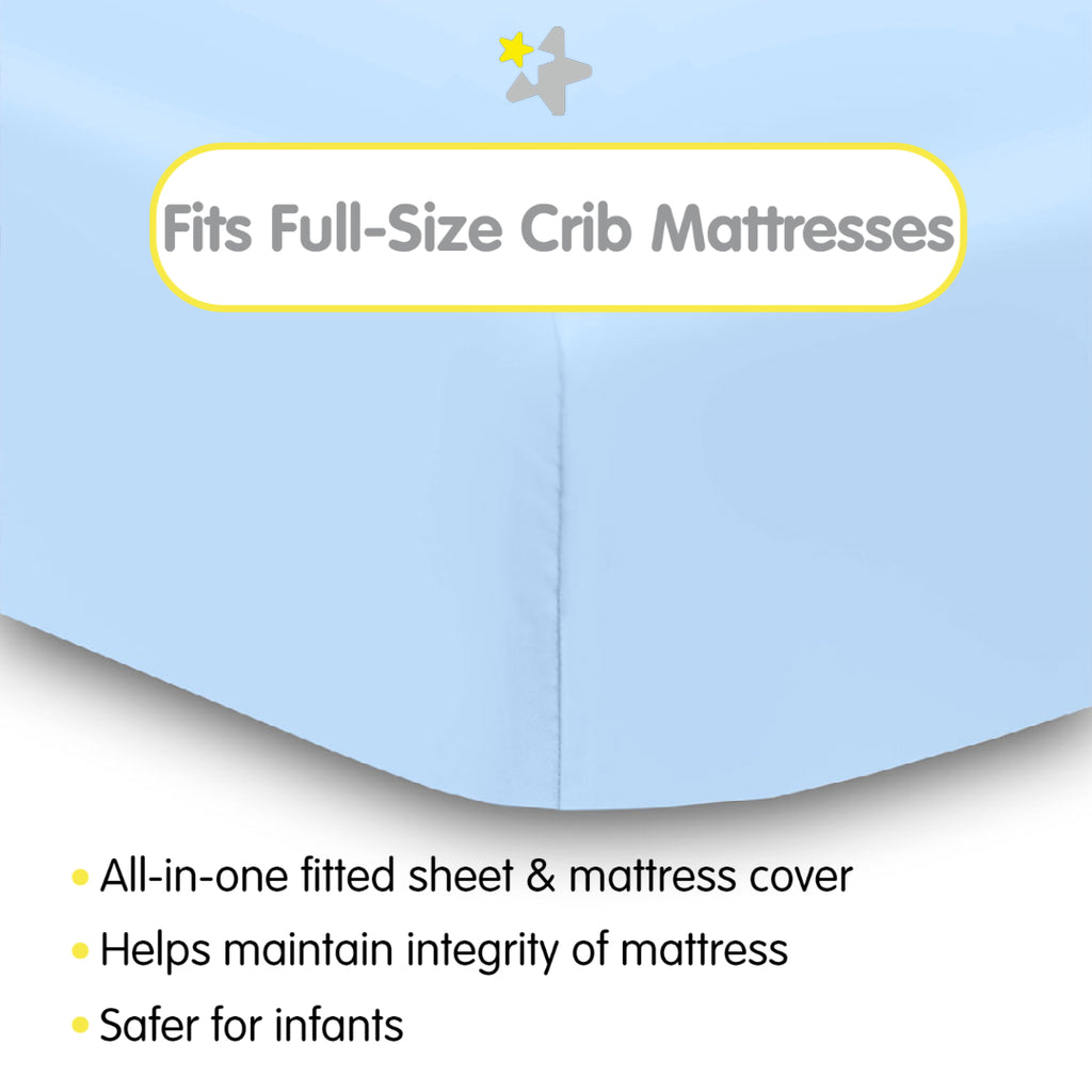 Fit Description for BreathableBaby All-in-One Fitted Sheet & Waterproof Cover for Crib Mattresses in Light Blue