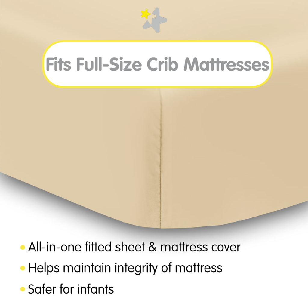 Fit Description for BreathableBaby All-in-One Fitted Sheet & Waterproof Cover for Crib Mattresses in Beige