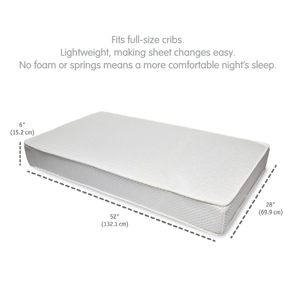 BreathableBaby EcoCore 250 Mattress Shown Horizontally with Dimensions