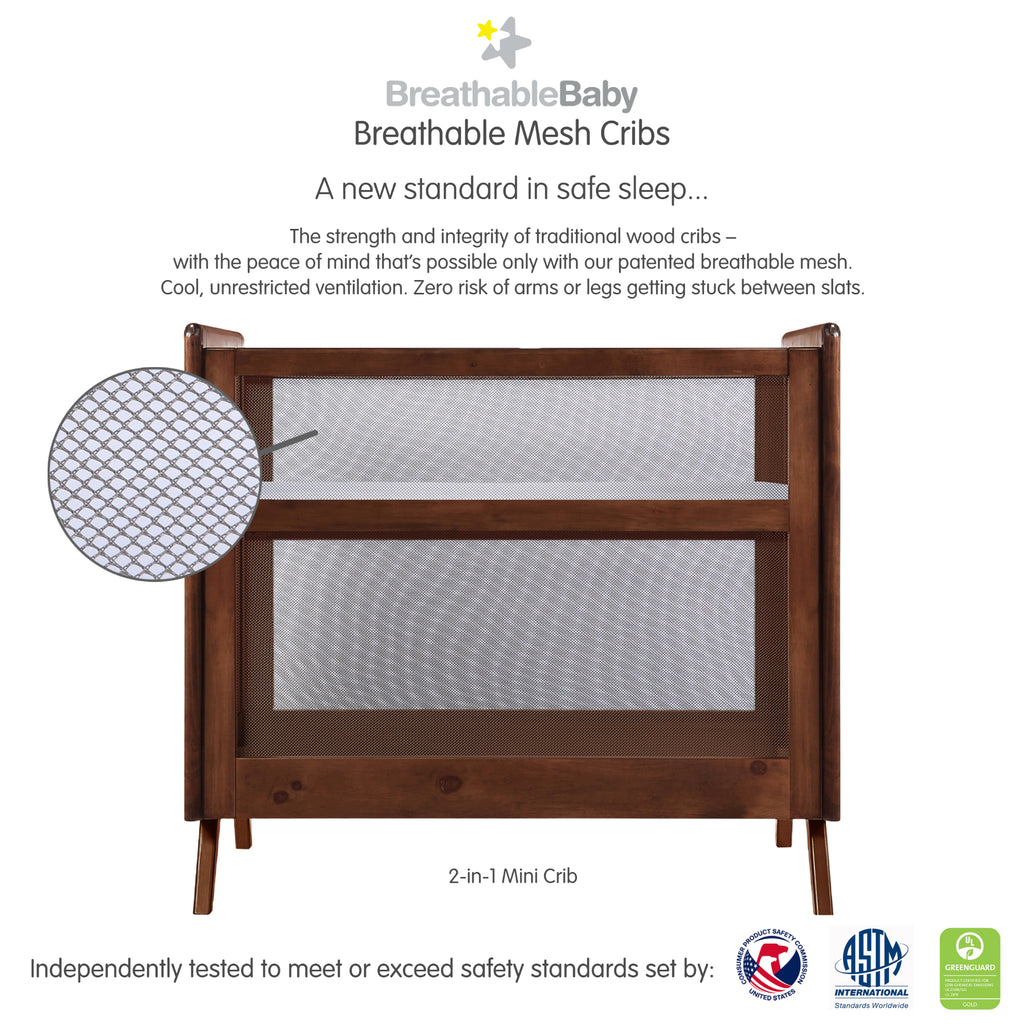 Close up of mesh for BreathableBaby Breathable Mesh 2-in-1 Mini Crib in Walnut