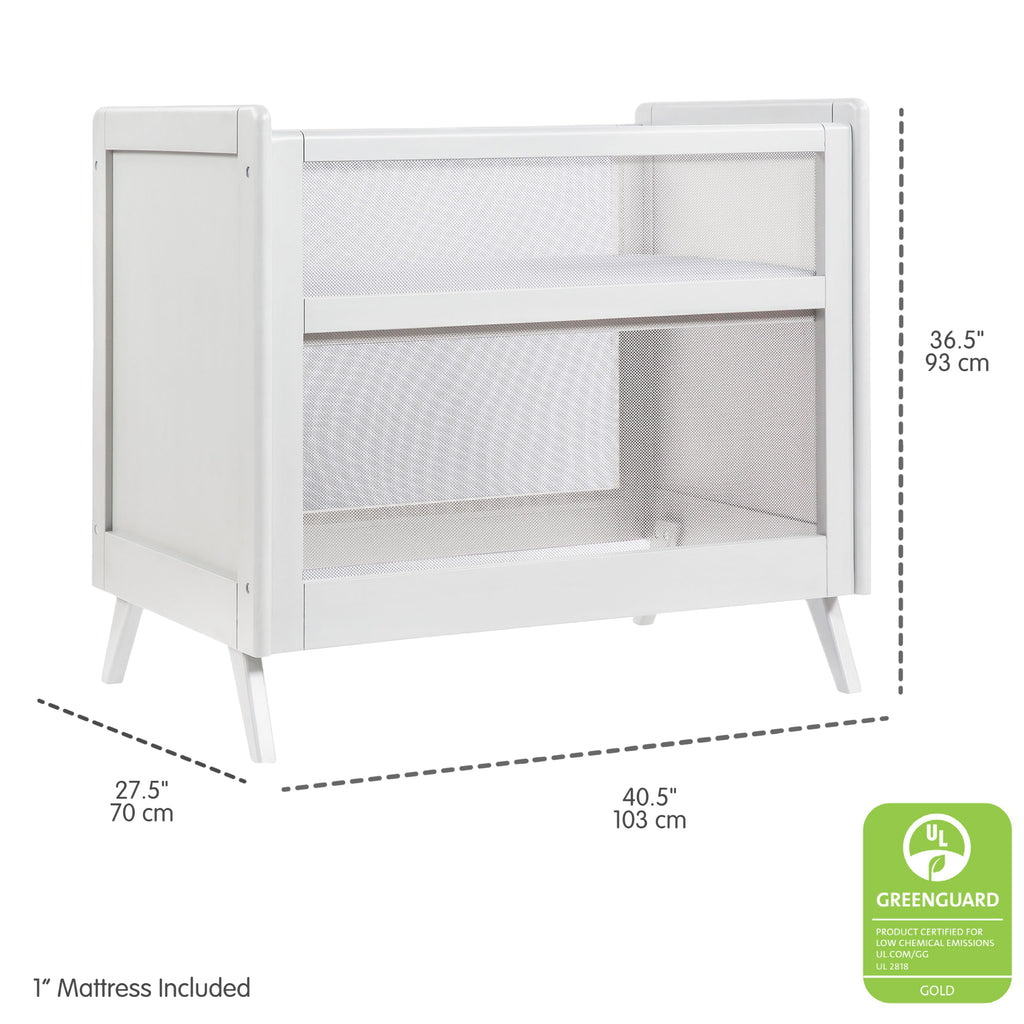 Dimensions guide for BreathableBaby Breathable Mesh 2-in-1 Mini Crib in White