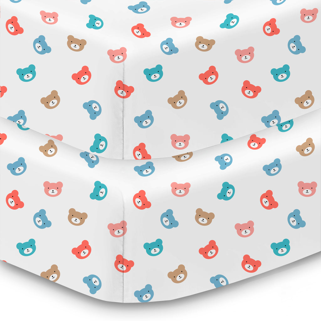 Corner View of BreathableBaby Cotton Percale Fitted Sheet for Crib & Toddler Bed Mattresses in Bears