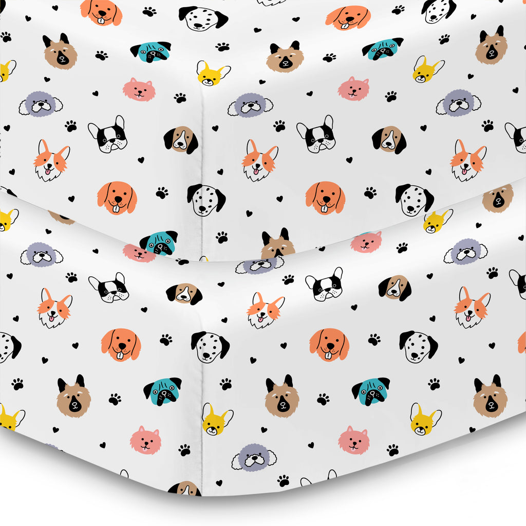Corner View of BreathableBaby Cotton Percale Fitted Sheet for Crib & Toddler Bed Mattresses in Dogs