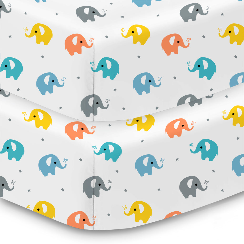 Corner View of BreathableBaby Cotton Percale Fitted Sheet for Crib & Toddler Bed Mattresses in Elephants
