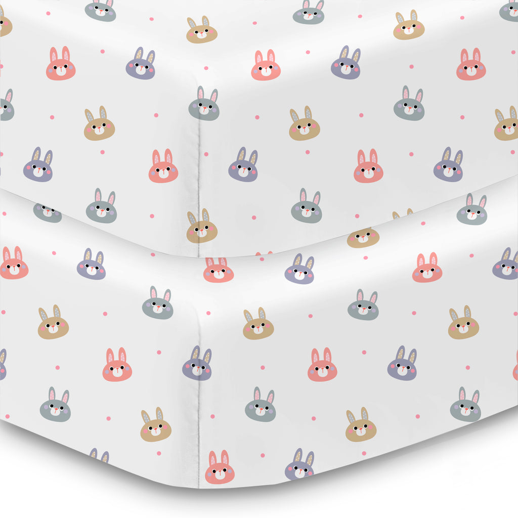 Corner View of BreathableBaby Cotton Percale Fitted Sheet for Crib & Toddler Bed Mattresses in Rabbits