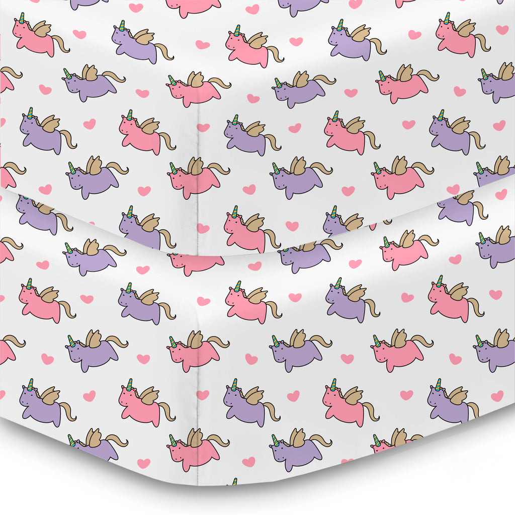 Corner View of BreathableBaby Cotton Percale Fitted Sheet for Crib & Toddler Bed Mattresses in Unicorns