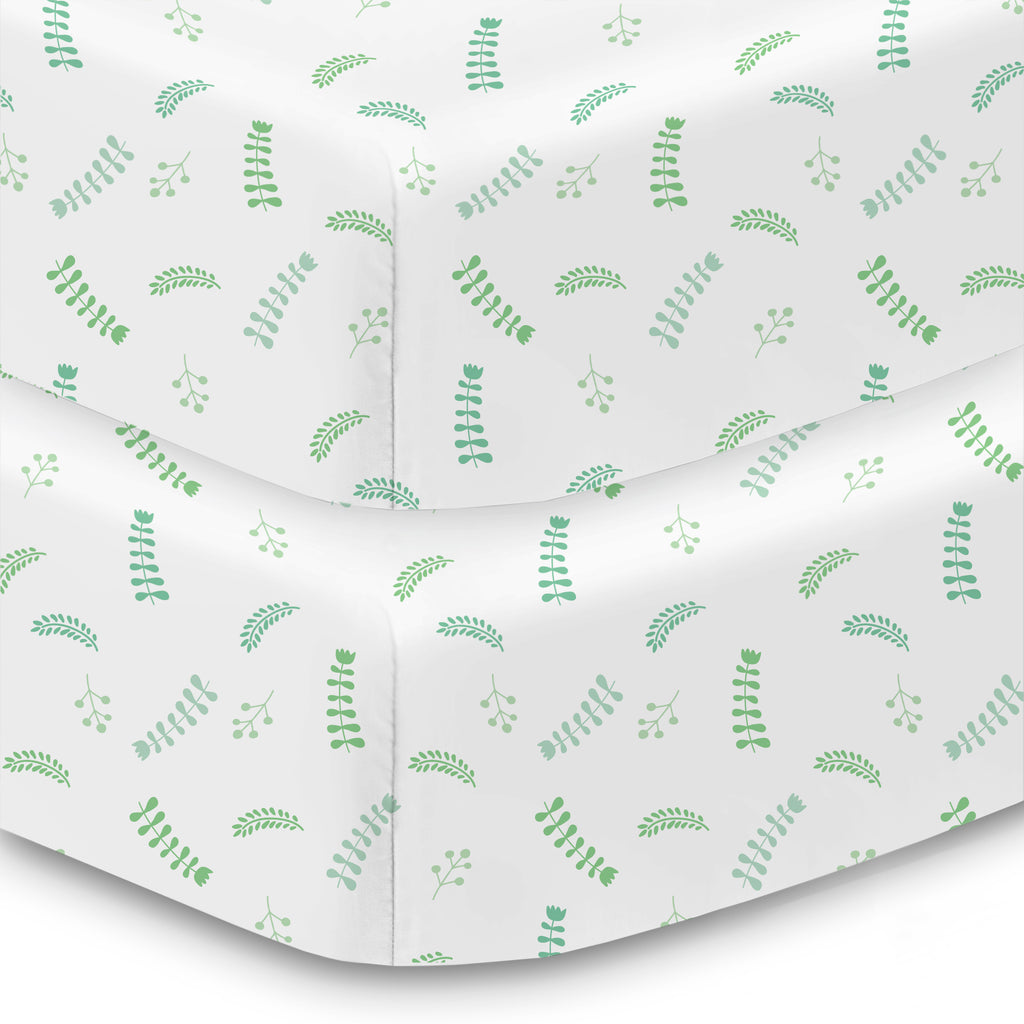 Corner View of BreathableBaby Cotton Percale Fitted Sheet for Crib & Toddler Bed Mattresses in Botanical