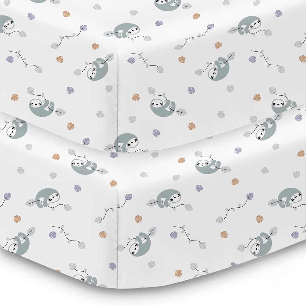  Corner View of BreathableBaby Cotton Percale Fitted Sheet for Crib & Toddler Bed Mattresses in Sloths