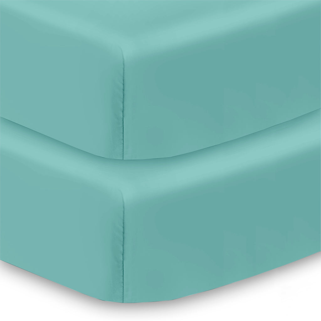 Corner View of BreathableBaby Cotton Percale Fitted Sheet for Crib & Toddler Bed Mattresses in Aqua