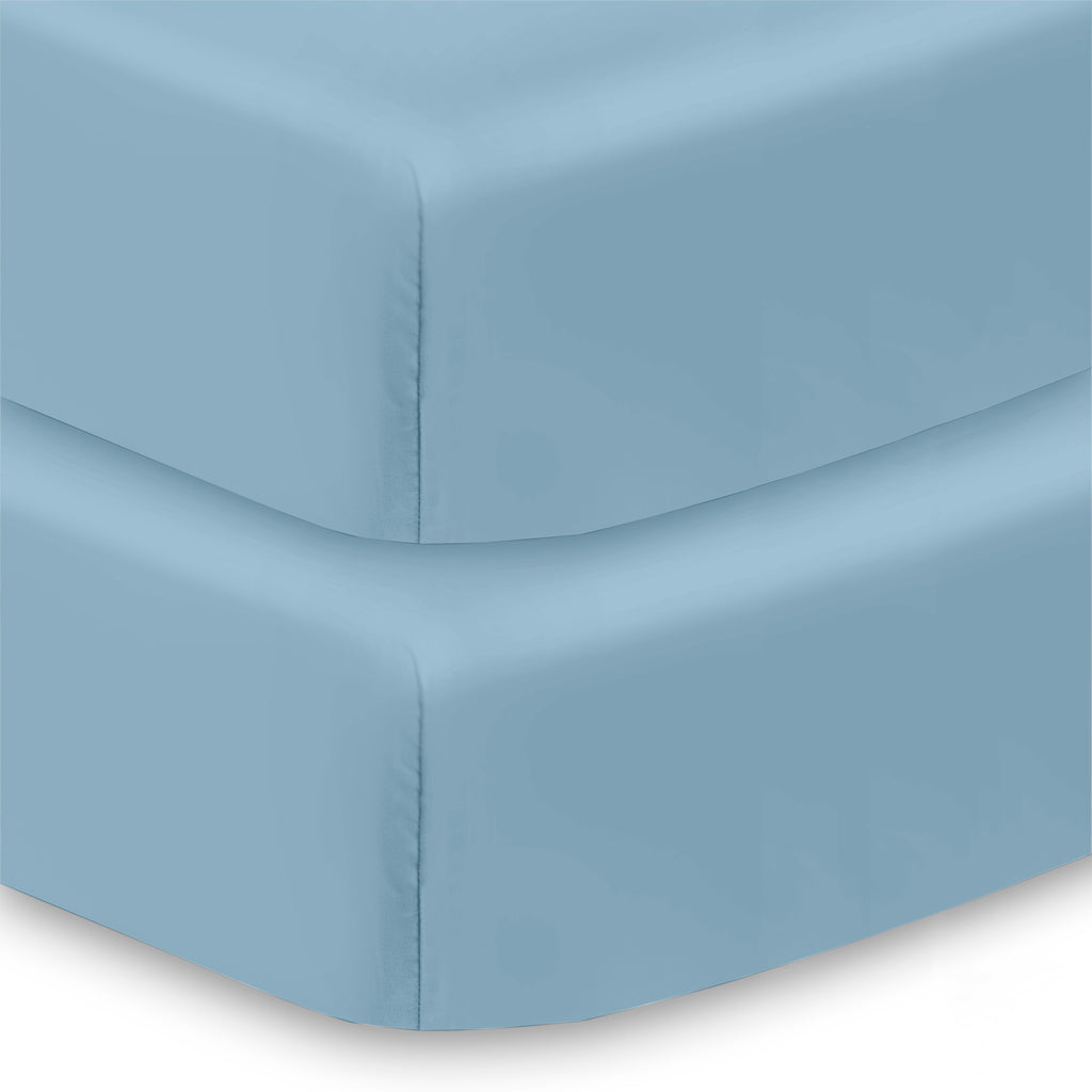 Corner View of BreathableBaby Cotton Percale Fitted Sheet for Crib & Toddler Bed Mattresses in Blue