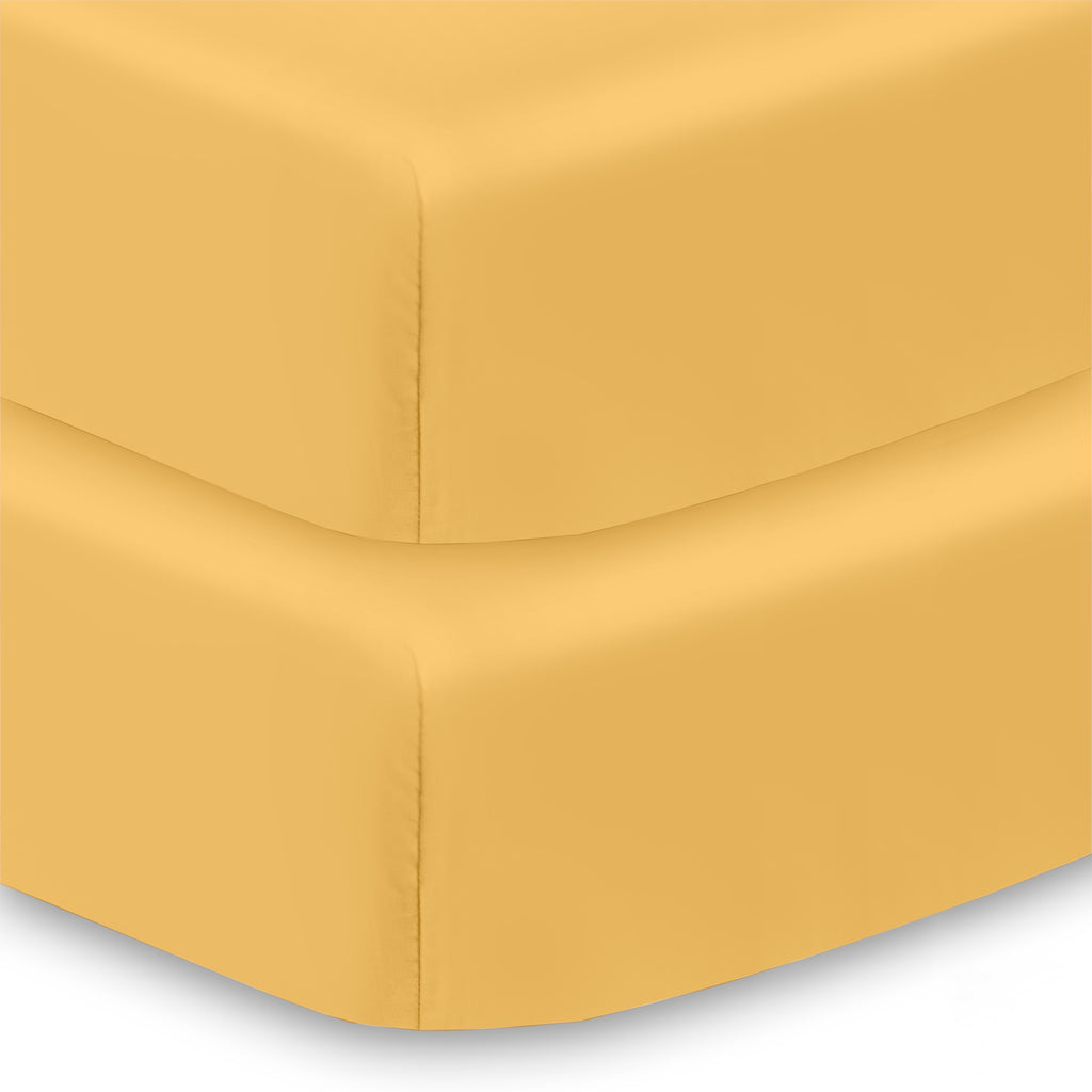 Corner View of BreathableBaby Cotton Percale Fitted Sheet for Crib & Toddler Bed Mattresses in Yellow