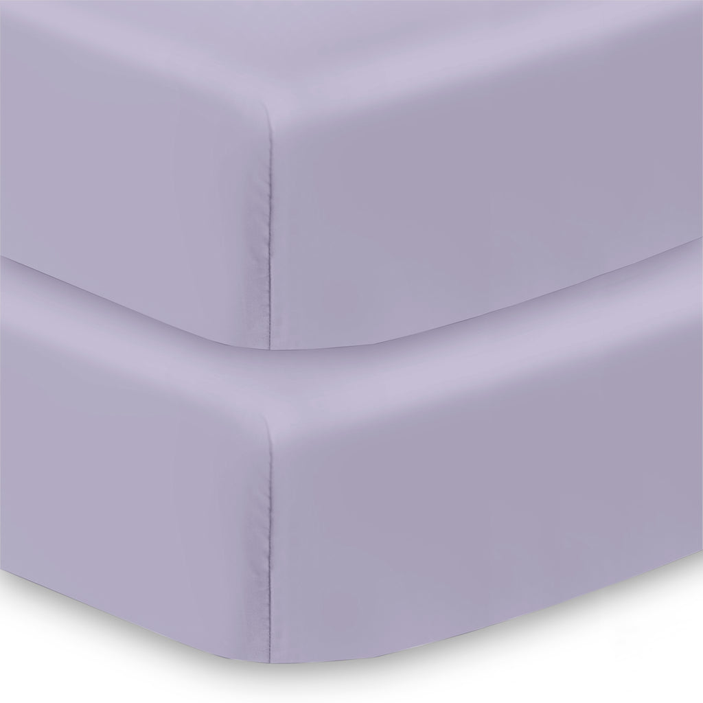 Corner View of BreathableBaby Cotton Percale Fitted Sheet for Crib & Toddler Bed Mattresses in Purple