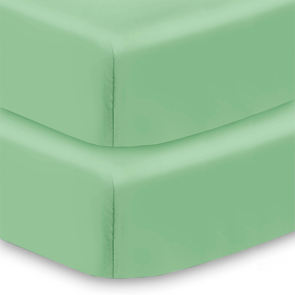 Corner View of BreathableBaby Cotton Percale Fitted Sheet for Crib & Toddler Bed Mattresses in Green
