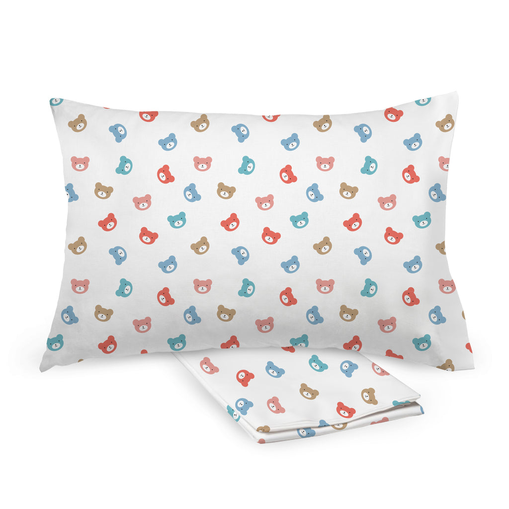 BreathableBaby Cotton Percale Pillowcases for Toddler Pillows in Bears shown on Toddler Pillow and Folded