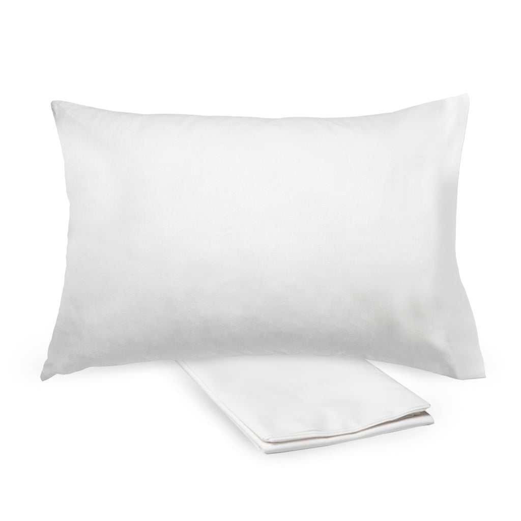 BreathableBaby Cotton Percale Pillowcases for Toddler Pillows in White shown on Toddler Pillow and Folded