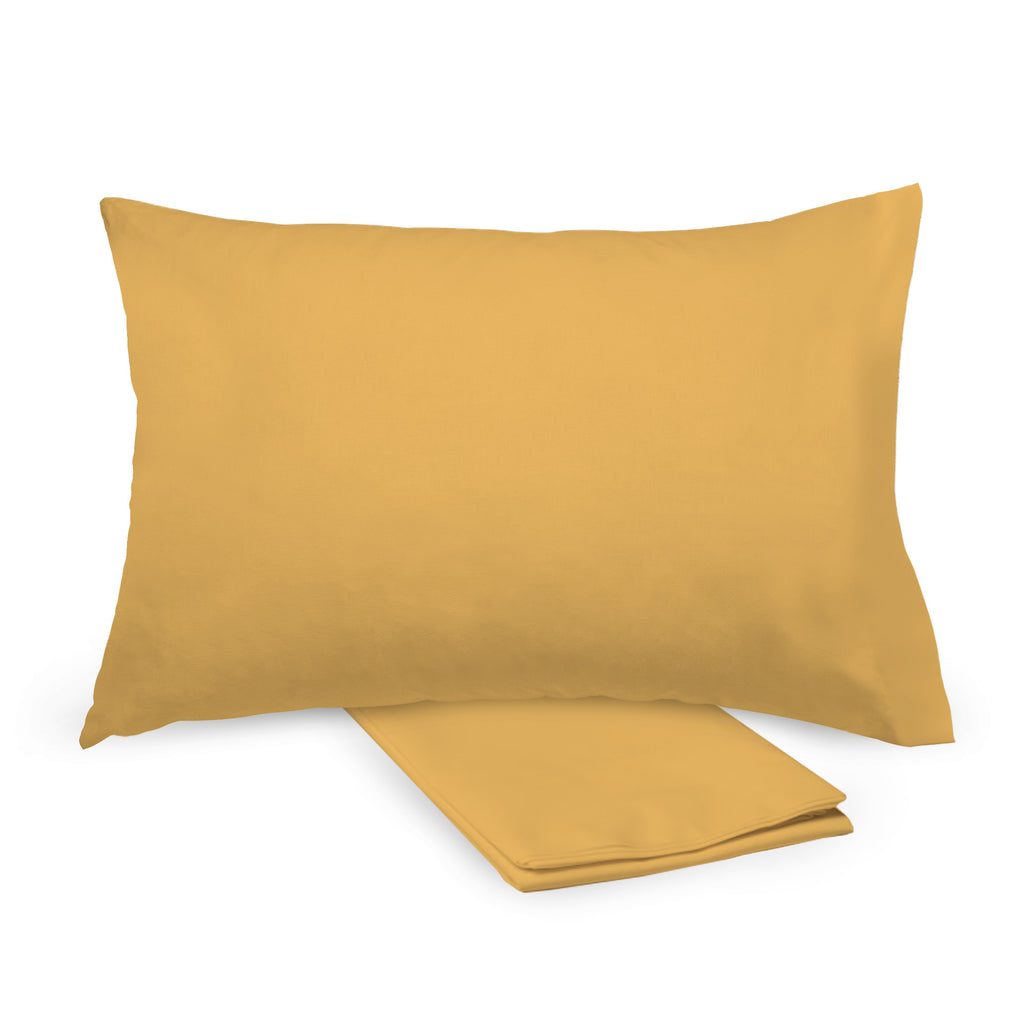 BreathableBaby Cotton Percale Pillowcases for Toddler Pillows in Yellow shown on Toddler Pillow and Folded