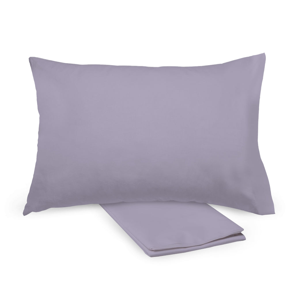 BreathableBaby Cotton Percale Pillowcases for Toddler Pillows in Purple shown on Toddler Pillow and Folded