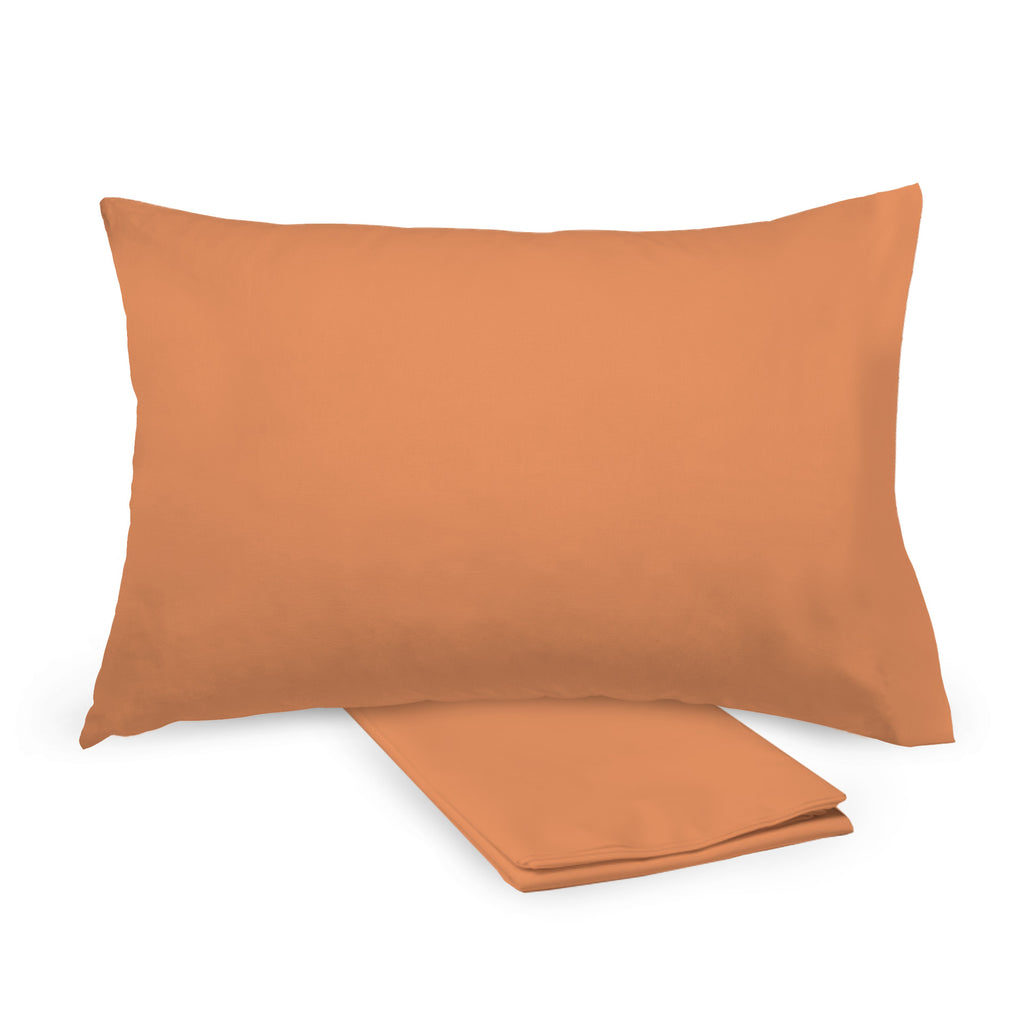 BreathableBaby Cotton Percale Pillowcases for Toddler Pillows in Orange shown on Toddler Pillow and Folded
