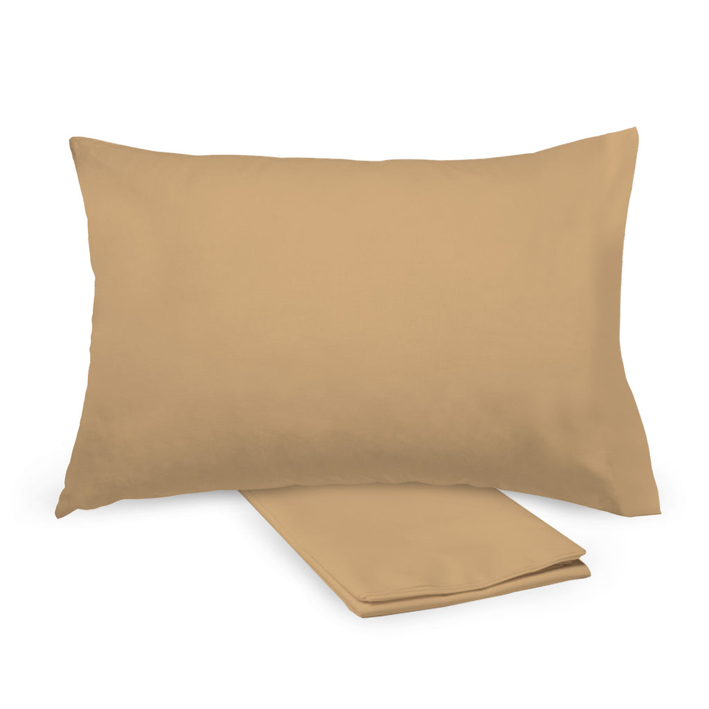 BreathableBaby Cotton Percale Pillowcases for Toddler Pillows in Brown shown on Toddler Pillow and Folded