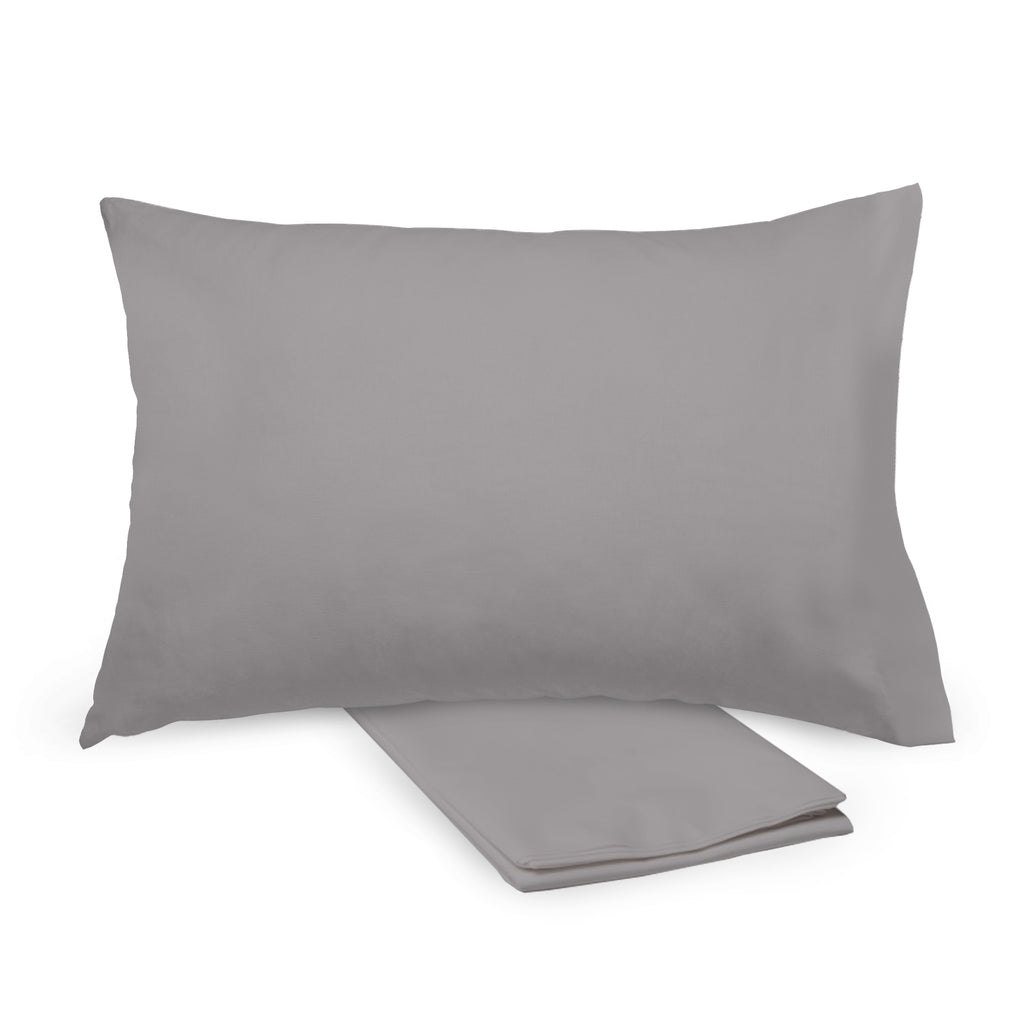 BreathableBaby Cotton Percale Pillowcases for Toddler Pillows in Gray shown on Toddler Pillow and Folded