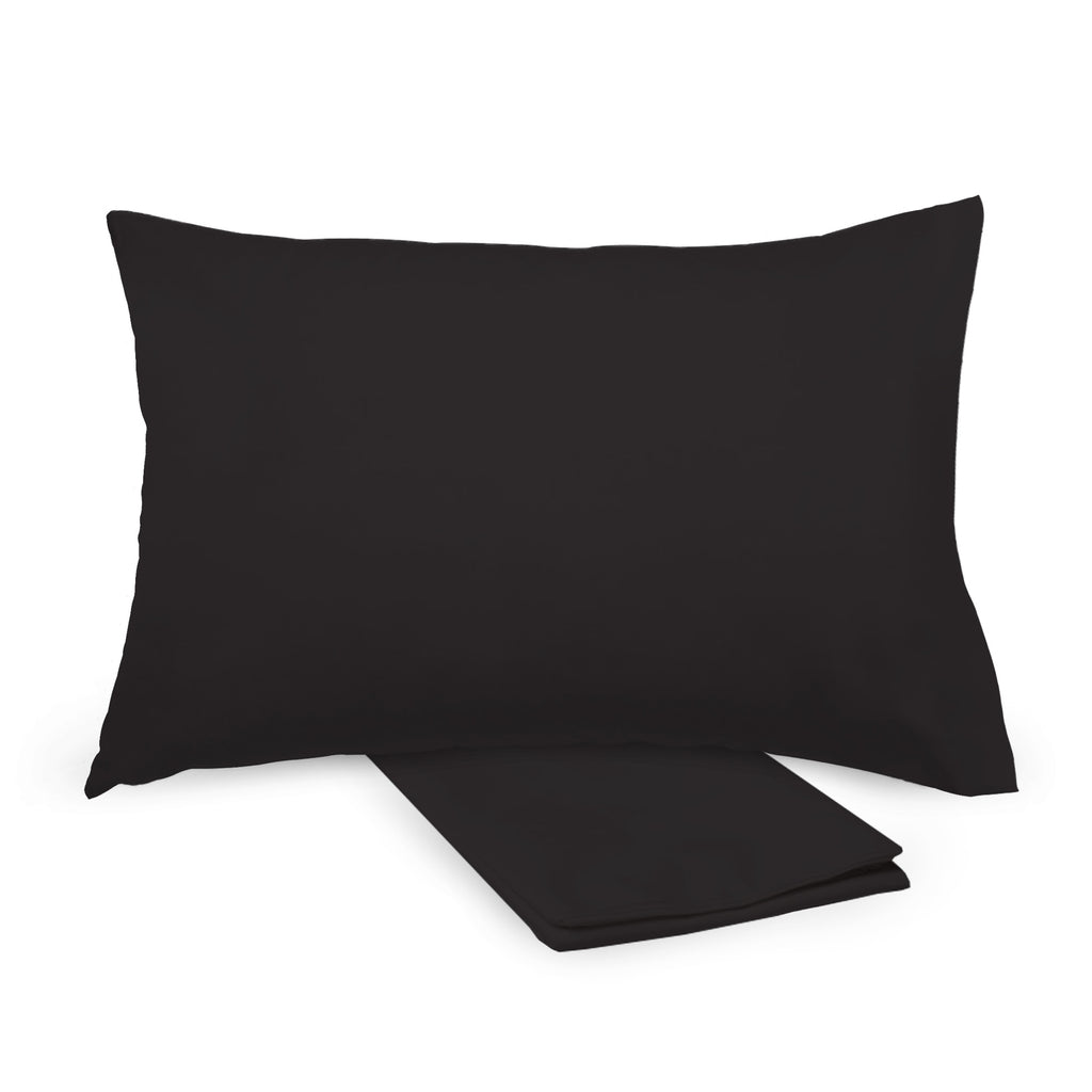 BreathableBaby Cotton Percale Pillowcases for Toddler Pillows in Black shown on Toddler Pillow and Folded