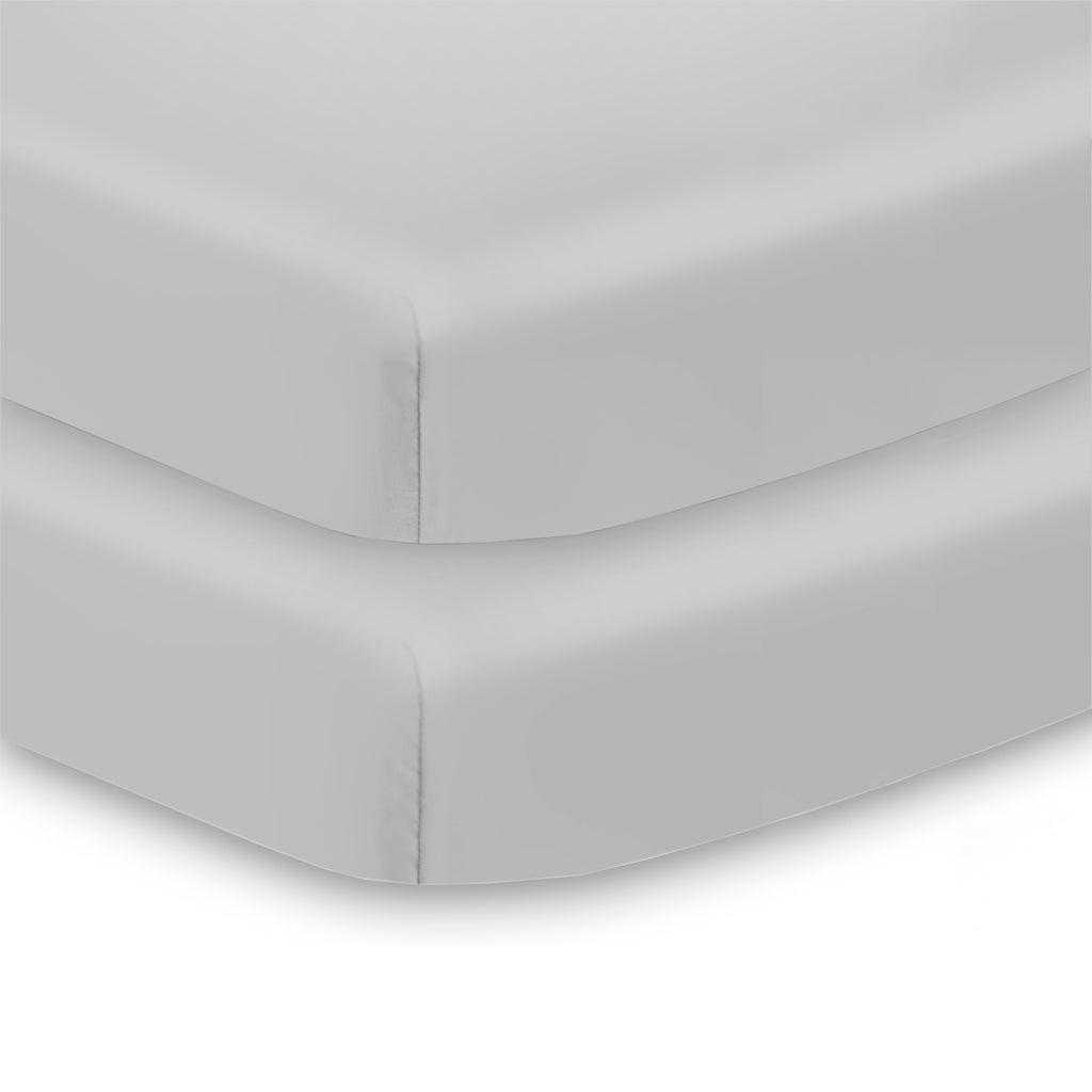 Corner View of BreathableBaby All-in-One Fitted Sheet & Waterproof Cover for Mini Crib Mattresses in Gray