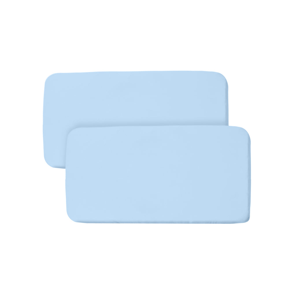 Full View of BreathableBaby All-in-One Fitted Sheet & Waterproof Cover for Bassinet Mattresses in Light Blue