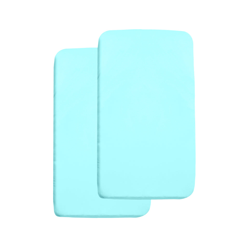Full View of BreathableBaby All-in-One Fitted Sheet & Waterproof Cover for Cradle Mattresses in Blue Green Aqua