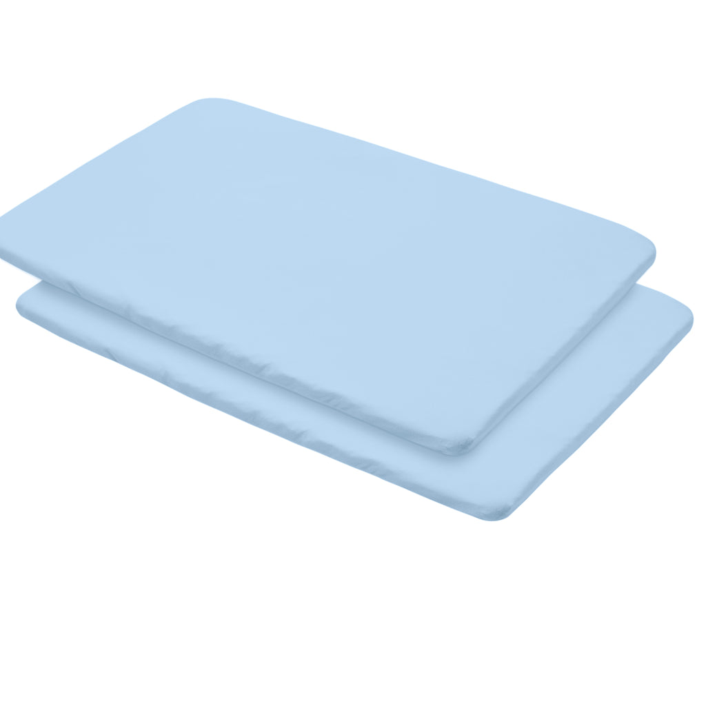 Full View of BreathableBaby All-in-One Fitted Sheet & Waterproof Cover for Play Yard Mattresses in Light Blue