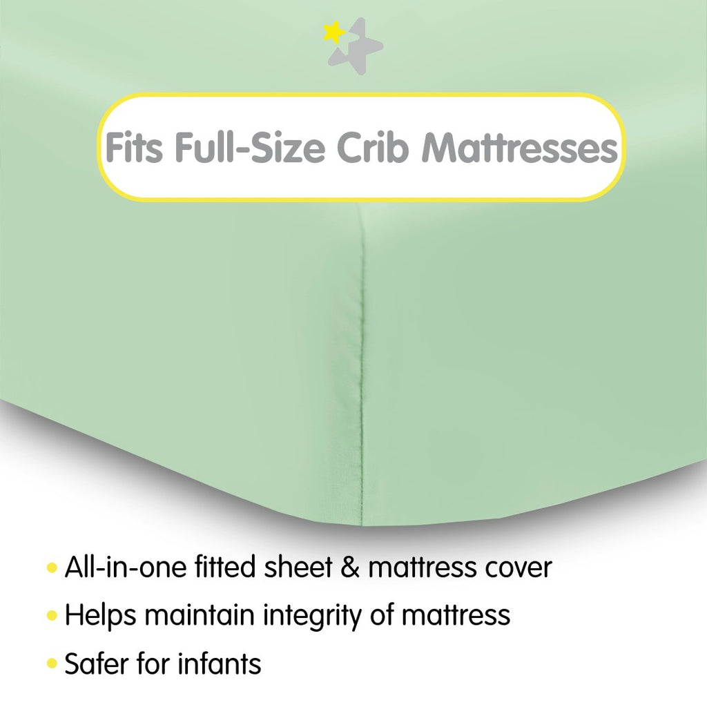 Fit Description for BreathableBaby All-in-One Fitted Sheet & Waterproof Cover for Crib Mattresses in Mint Green