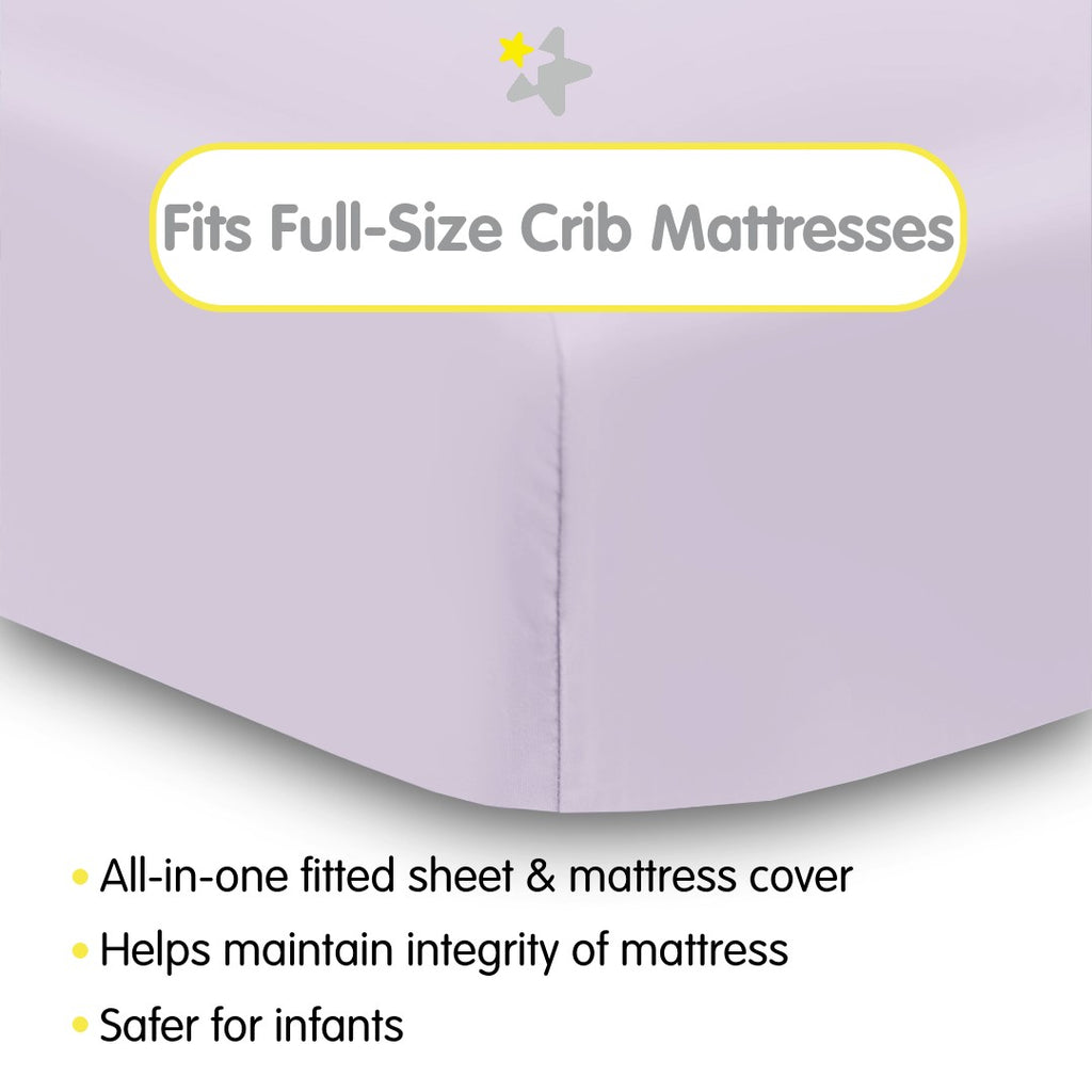 Fit Description for BreathableBaby All-in-One Fitted Sheet & Waterproof Cover for Crib Mattresses in Lavender