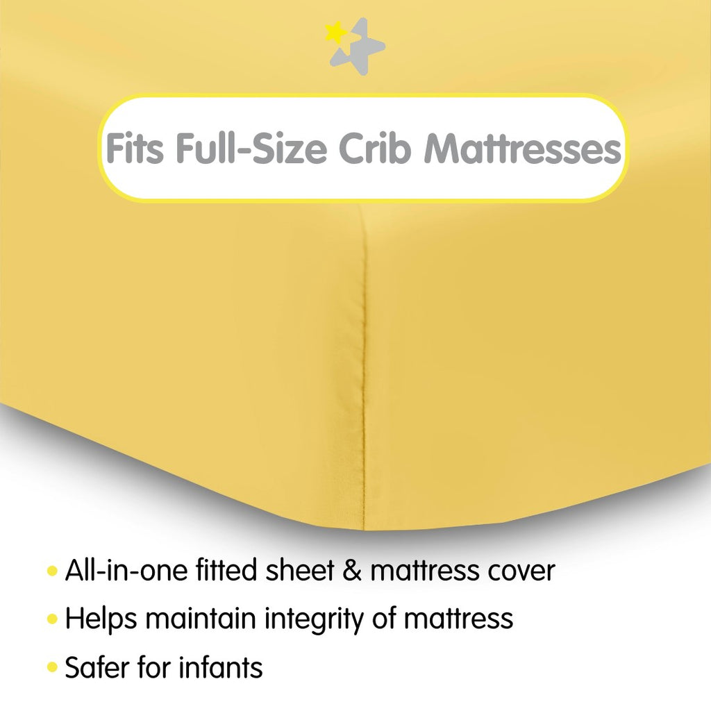 Fit Description for BreathableBaby All-in-One Fitted Sheet & Waterproof Cover for Crib Mattresses in Yellow