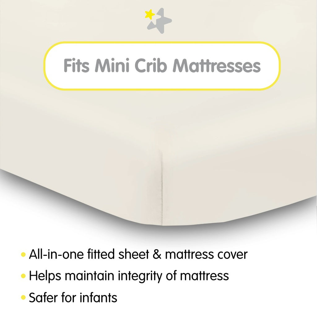 Fit Description for BreathableBaby All-in-One Fitted Sheet & Waterproof Cover for Mini Crib Mattresses in Ecru