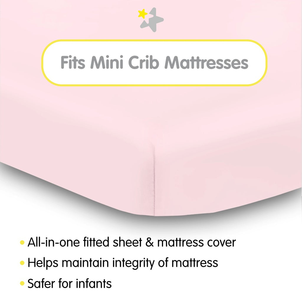 Fit Description for BreathableBaby All-in-One Fitted Sheet & Waterproof Cover for Mini Crib Mattresses in Light Pink